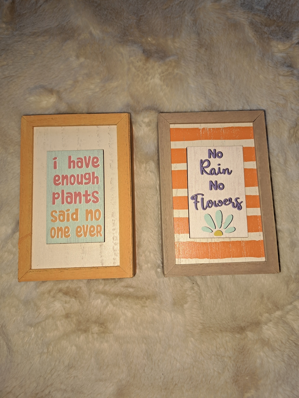 Set of 2 Wooden Floral Quote Wall Plaques - Orange & Natural